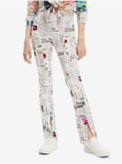 Desigual Biele dámske vzorované nohavice Desigual Newspaper XS