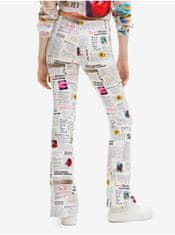 Desigual Biele dámske vzorované nohavice Desigual Newspaper S