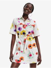 Desigual Biele dámske kvetované košeľové šaty Desigual Belgica-Lacroix XL