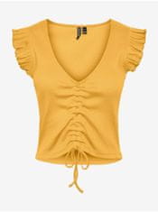 Pieces Žlté dámske krátke tričko Pieces Tegan XL