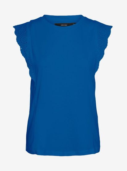 Vero Moda Modré dámske tričko s čipkou VERO MODA Hollyn