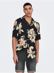 ONLY&SONS Béžovo-čierna pánska kvetovaná košeľa s krátkym rukávom ONLY & SONS Dan L