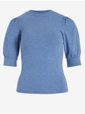 VILA Modré dámske rebrované tričko VILA Felia M