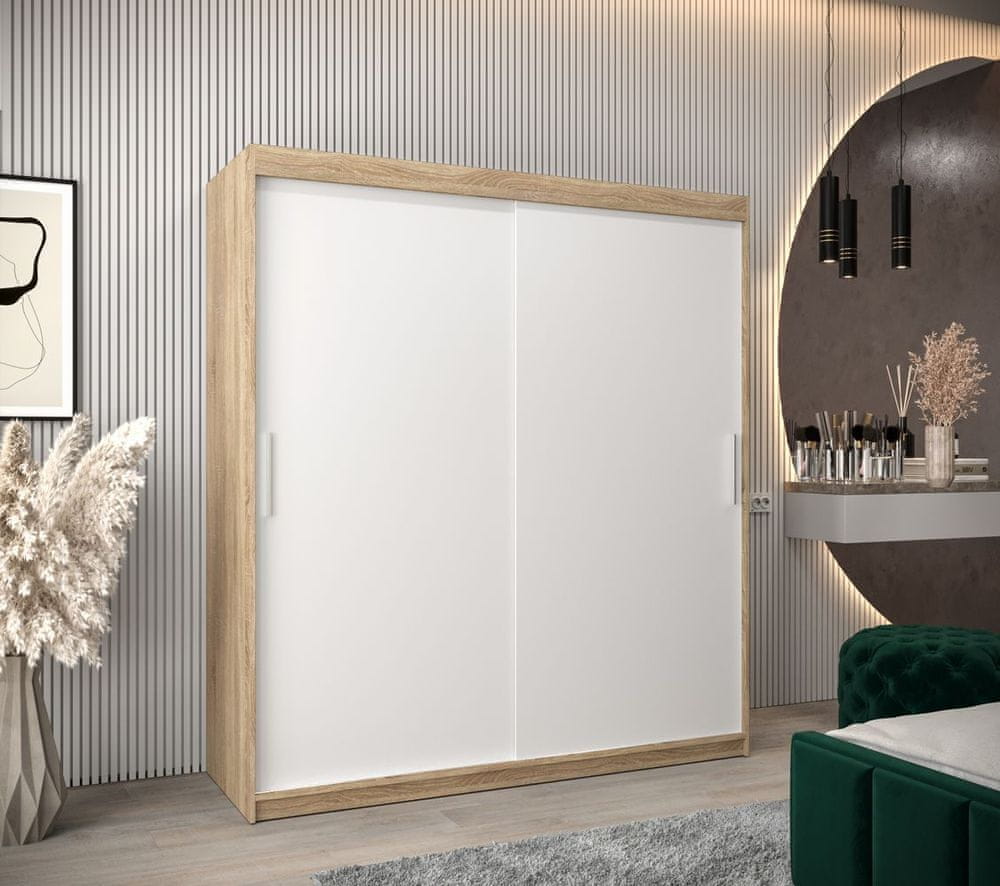 Veneti Skriňa s posuvnými dverami v šírke 180 cm TIMEA - dub sonoma / biela