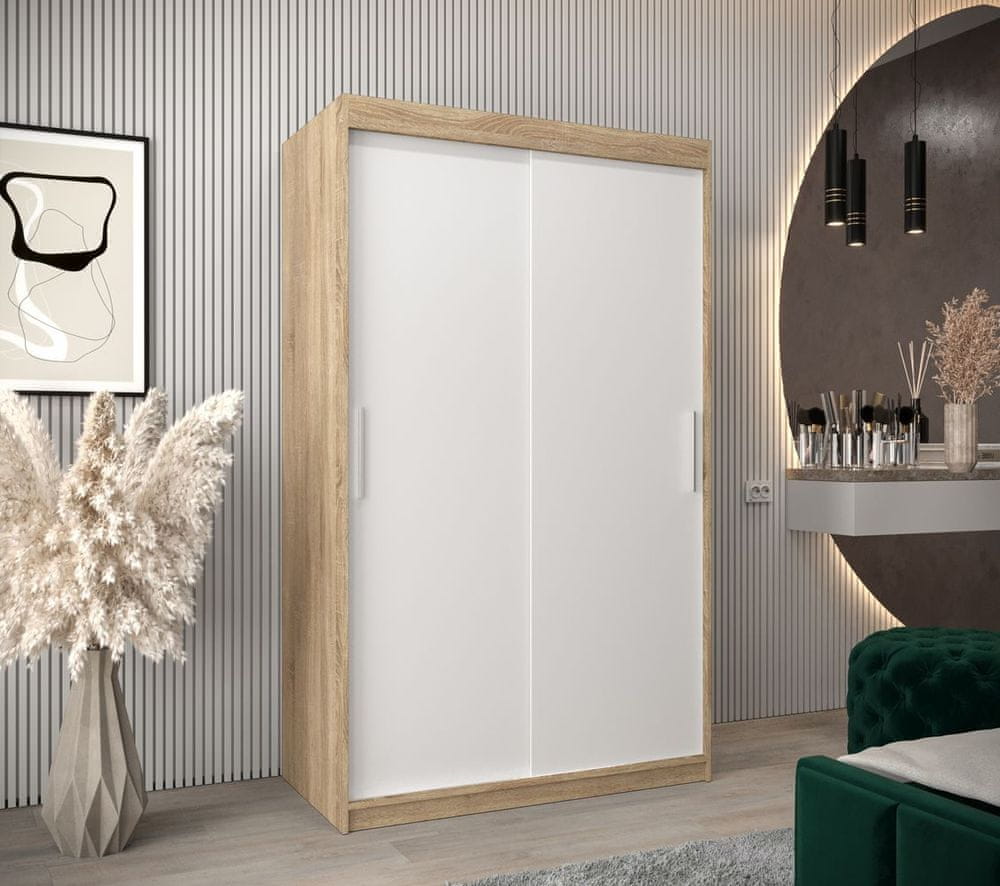 Veneti Skriňa s posuvnými dverami v šírke 120 cm TIMEA - dub sonoma / biela