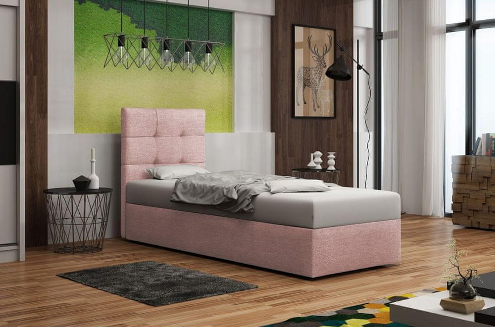 Veneti Čalúnená posteľ s úložným priestorom DELILAH 2 COMFORT - 80x200, pravá, ružová