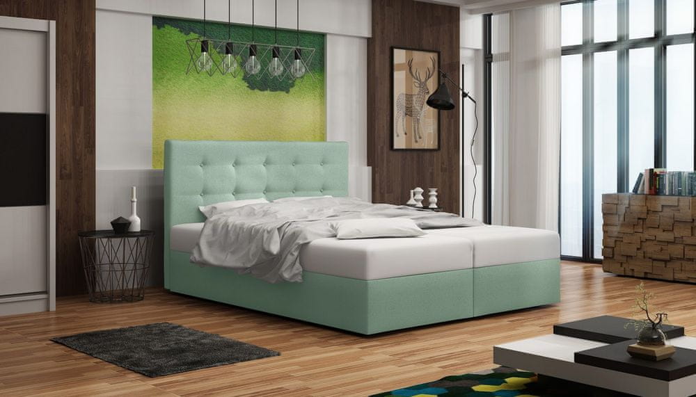 Veneti Čalúnená posteľ s úložným priestorom DELILAH 1 - 160x200, svetlo zelená