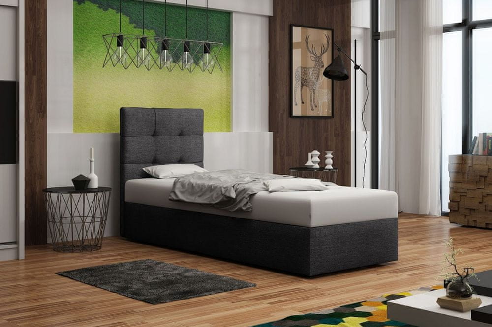 Veneti Čalúnená posteľ s úložným priestorom DELILAH 2 COMFORT - 90x200, pravá, šedá