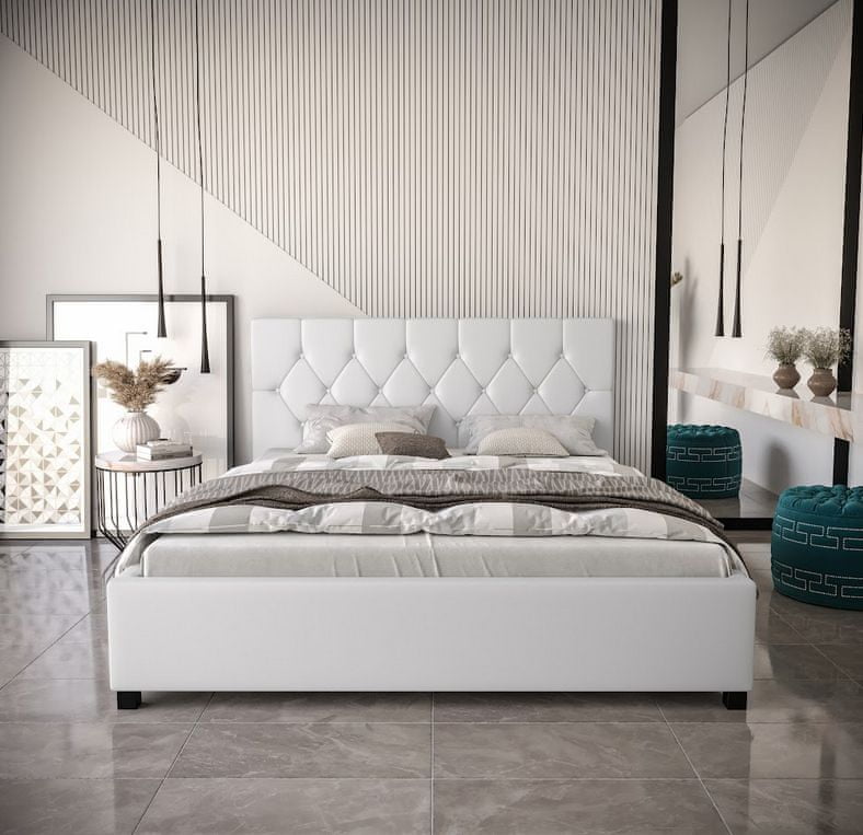 Veneti Manželská posteľ s úložným priestorom NARINE - 160x200, biela