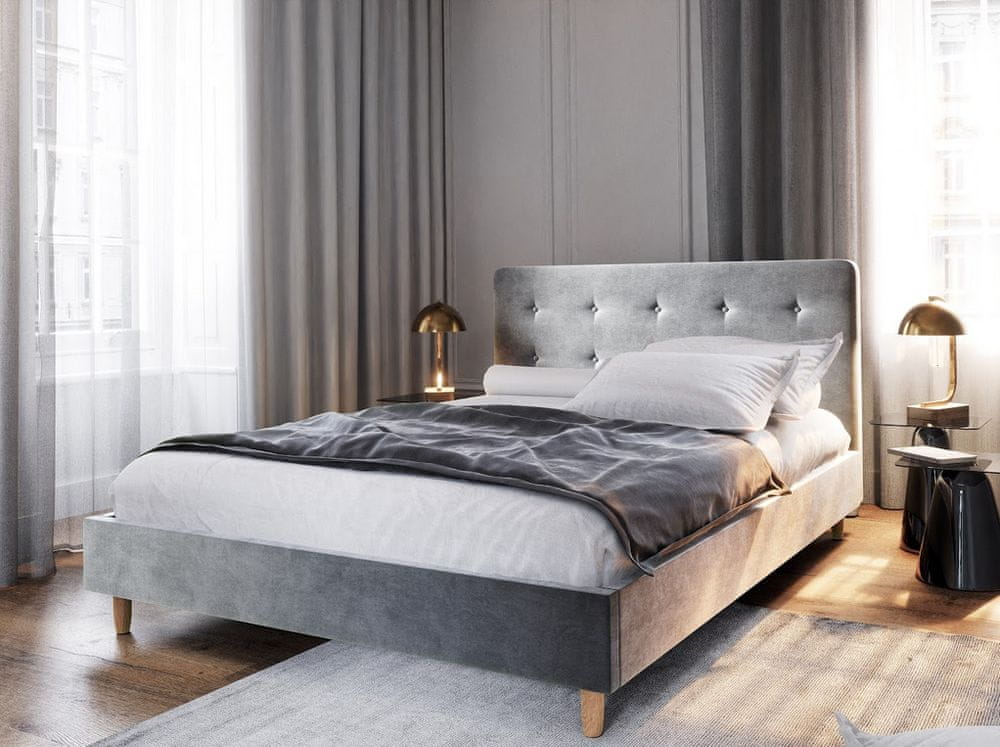 Veneti Čalúnená manželská posteľ NOOR - 160x200, svetlo šedá