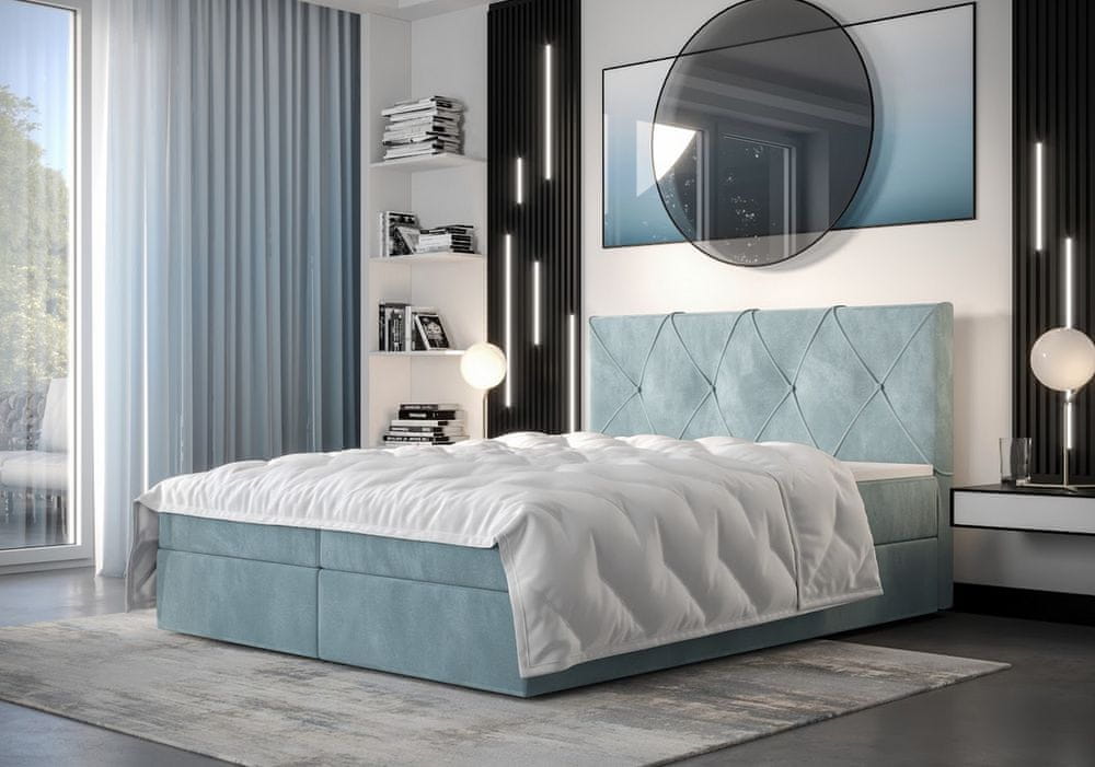 Veneti Hotelová posteľ s úložným priestorom LILIEN - 200x200, svetlo modrá