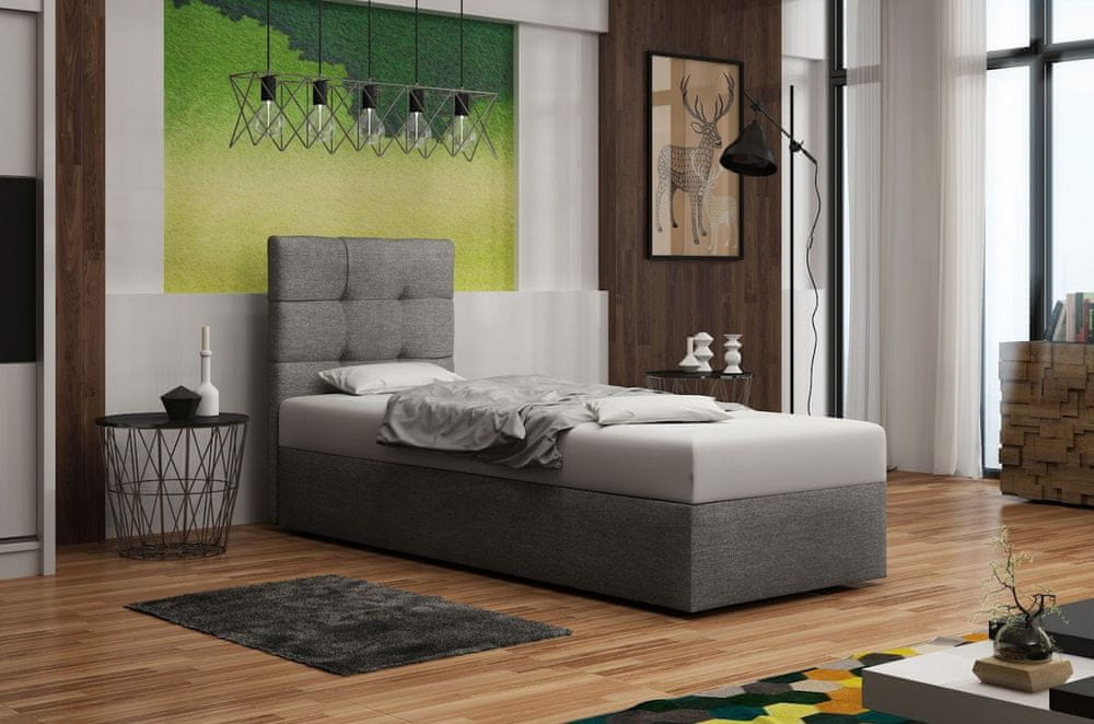 Veneti Čalúnená posteľ s úložným priestorom DELILAH 2 - 90x200, pravá, svetlo šedá