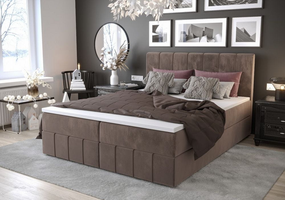 Veneti Boxspringová posteľ s úložným priestorom MADLEN COMFORT - 120x200, mliečna čokoláda