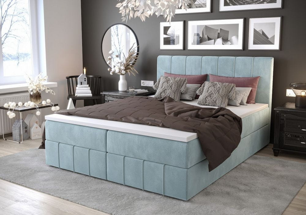 Veneti Boxspringová posteľ s úložným priestorom MADLEN COMFORT - 200x200, svetlo modrá
