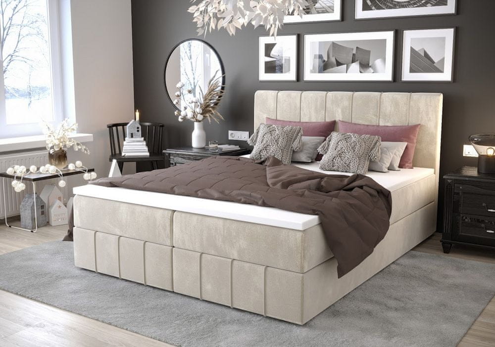 Veneti Boxspringová posteľ s úložným priestorom MADLEN COMFORT - 200x200, béžová