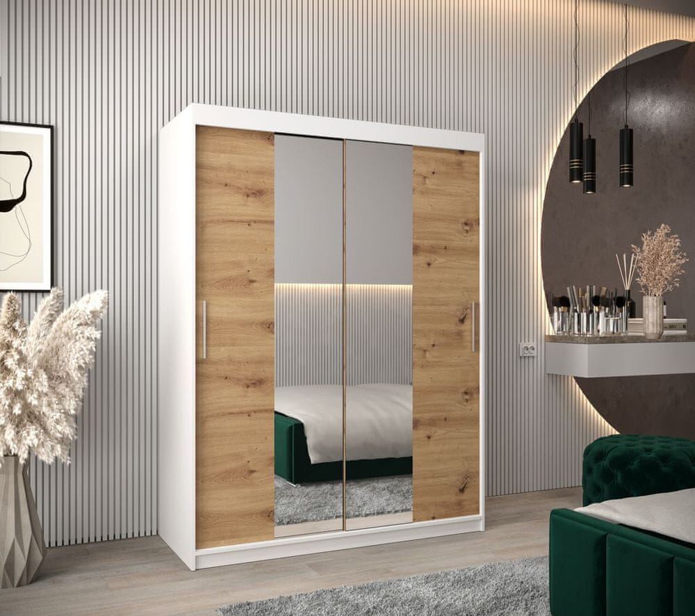 Veneti Skriňa s posuvnými dverami v šírke 150 cm TIMEA 1 - biela / dub artisan