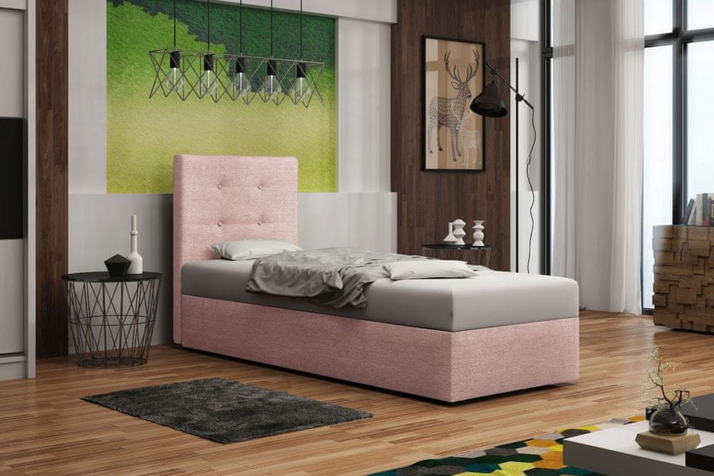 Veneti Čalúnená posteľ s úložným priestorom DELILAH 1 COMFORT - 90x200, pravá, ružová