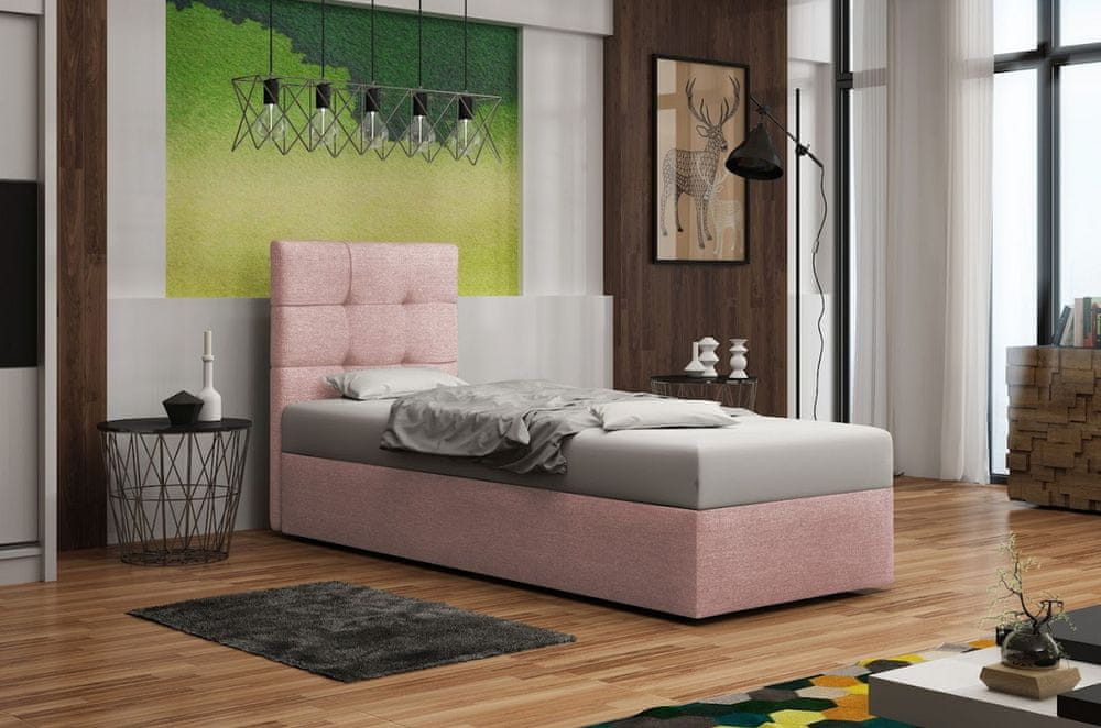 Veneti Čalúnená posteľ s úložným priestorom DELILAH 2 - 90x200, pravá, ružová
