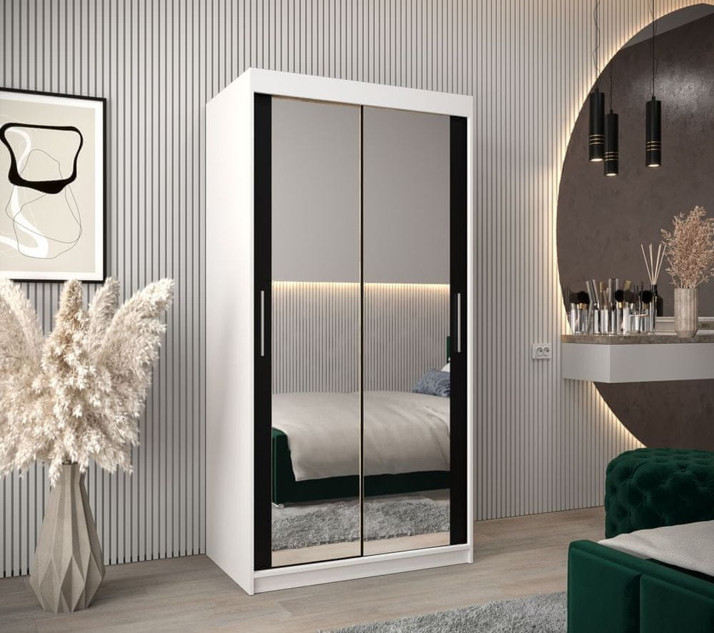 Veneti Skriňa s posuvnými dverami v šírke 100 cm TIMEA 3 - biela / čierna