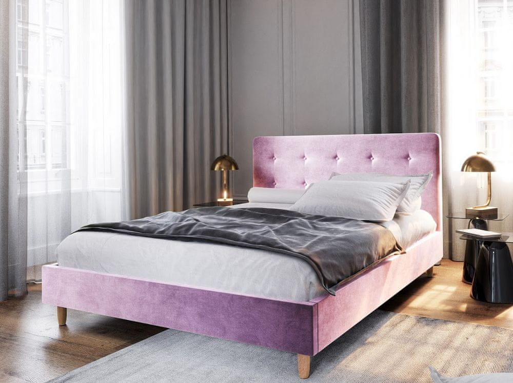 Veneti Čalúnená manželská posteľ NOOR - 160x200, ružová