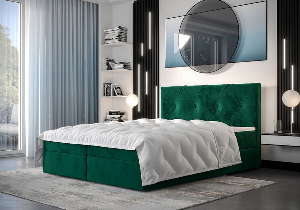 Veneti Hotelová posteľ s úložným priestorom LILIEN - 200x200, zelená