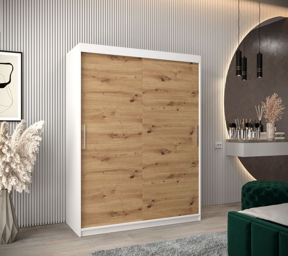 Veneti Skriňa s posuvnými dverami v šírke 150 cm TIMEA - biela / dub artisan