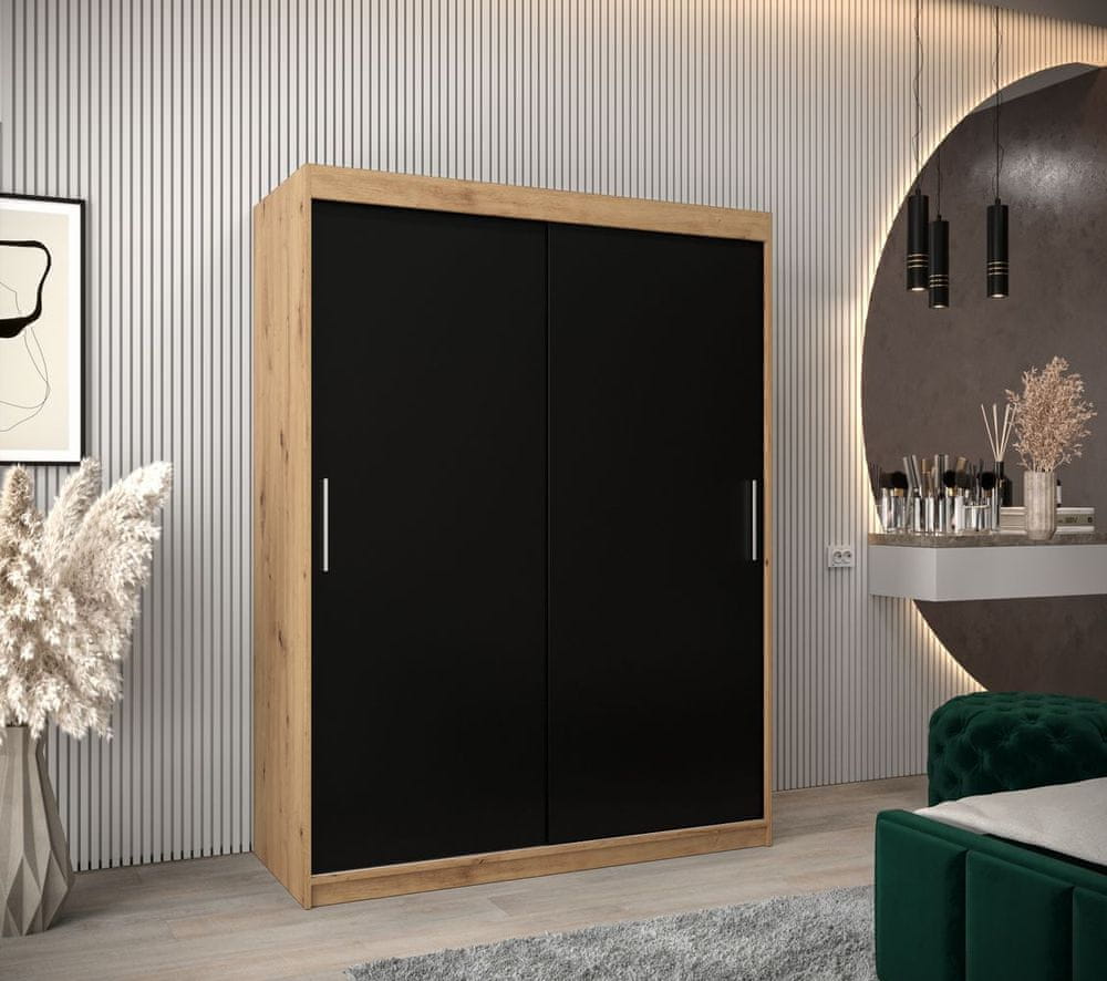 Veneti Skriňa s posuvnými dverami v šírke 150 cm TIMEA - dub artisan / čierna