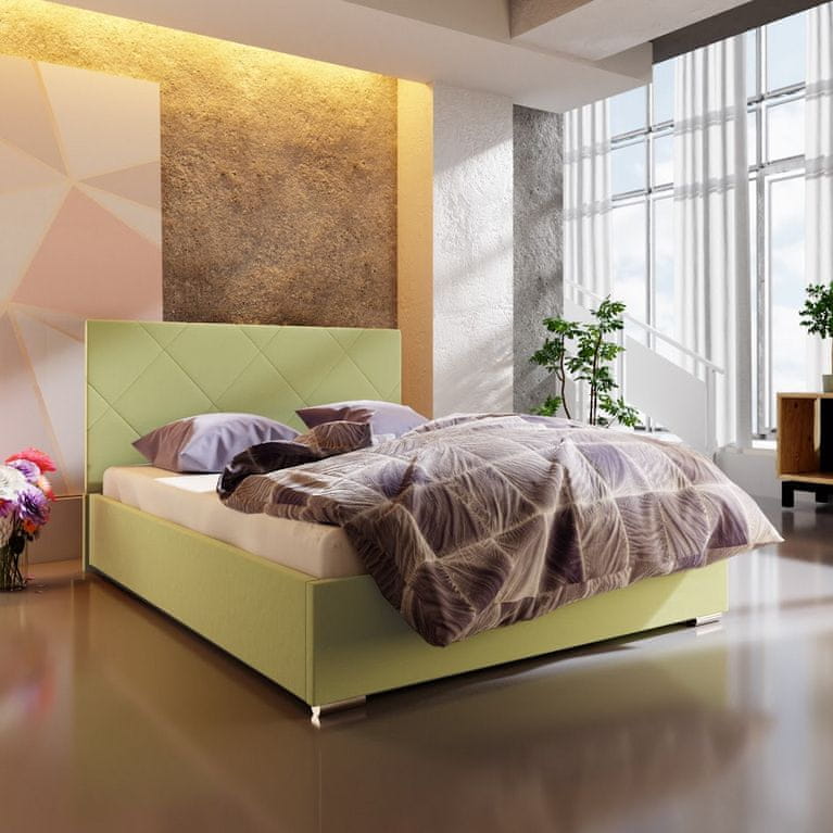 Veneti Manželská posteľ s úložným priestorom FLEK 5 - 140x200, žlto zelená