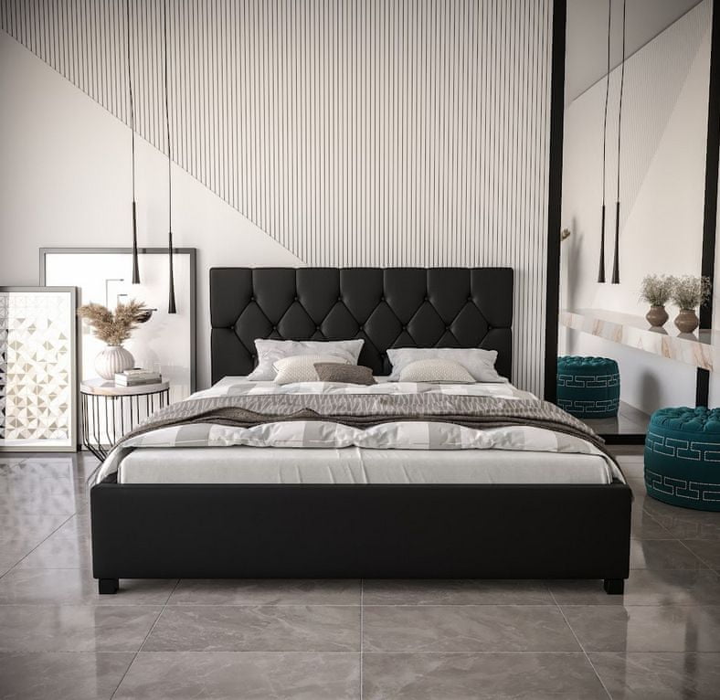 Veneti Manželská posteľ s úložným priestorom NARINE - 140x200, čierna