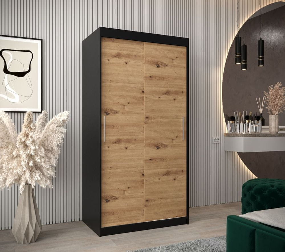 Veneti Skriňa s posuvnými dverami v šírke 100 cm TIMEA - čierna / dub artisan