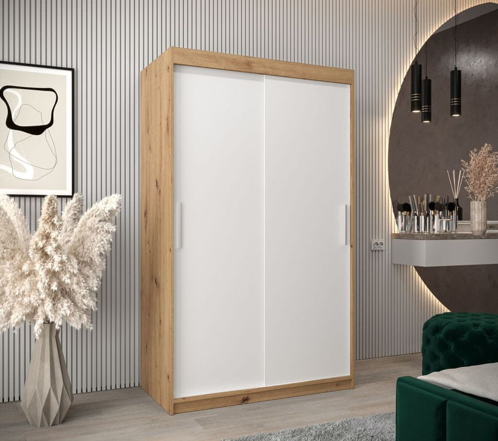 Veneti Skriňa s posuvnými dverami v šírke 120 cm TIMEA - dub artisan / biela