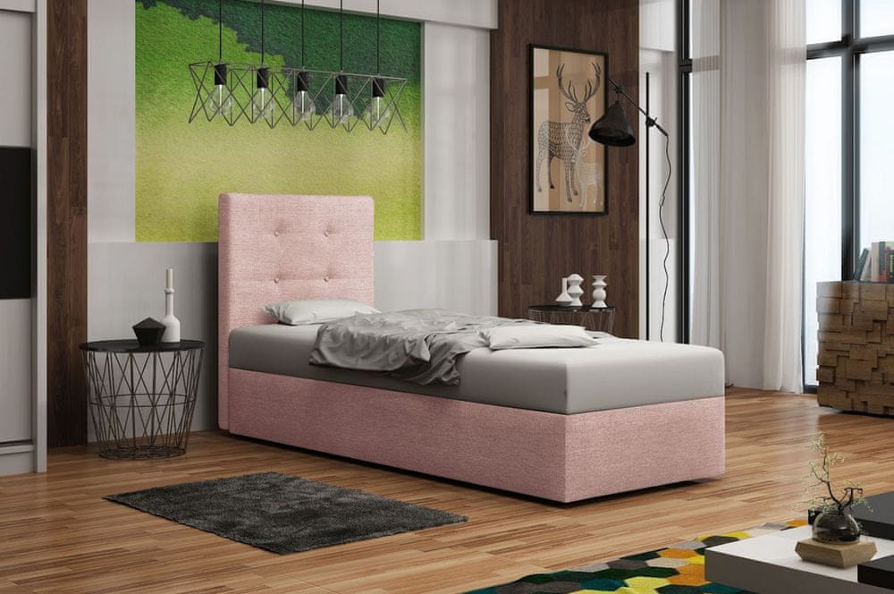 Veneti Čalúnená posteľ s úložným priestorom DELILAH 1 COMFORT - 80x200, pravá, ružová