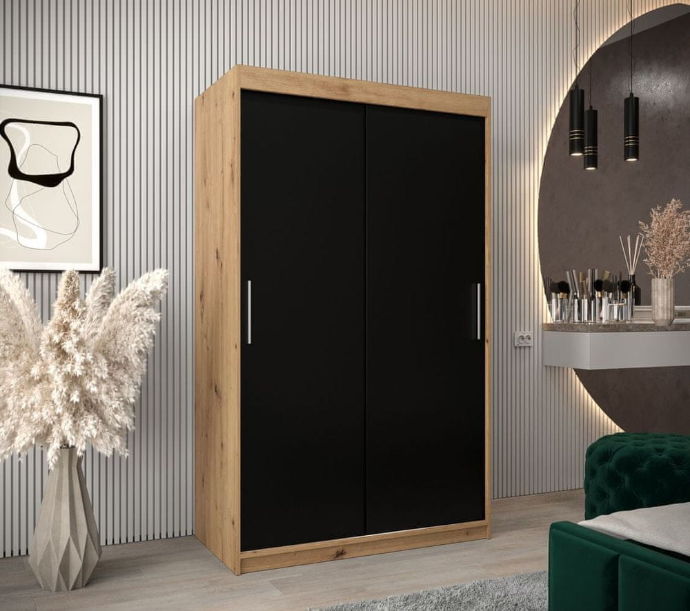 Veneti Skriňa s posuvnými dverami v šírke 120 cm TIMEA - dub artisan / čierna