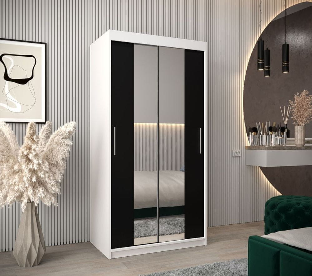 Veneti Skriňa s posuvnými dverami v šírke 100 cm TIMEA 1 - biela / čierna