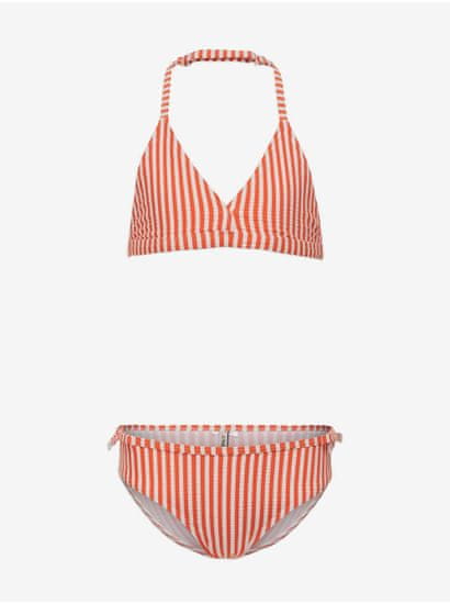 ONLY Bielo-oranžové dievčenské dvojdielne pruhované plavky ONLY Kitty