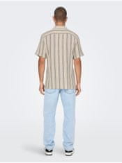 ONLY&SONS Béžová pánska pruhovaná košeľa s krátkym rukávom ONLY & SONS Trev M