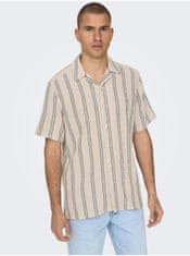 ONLY&SONS Béžová pánska pruhovaná košeľa s krátkym rukávom ONLY & SONS Trev XL