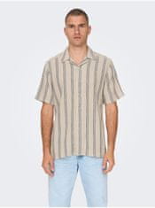 Béžová pánska pruhovaná košeľa s krátkym rukávom ONLY & SONS Trev L