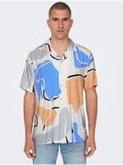 ONLY&SONS Krémová pánska vzorovaná košeľa s krátkym rukávom ONLY & SONS Dab XL