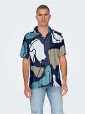 ONLY&SONS Tmavomodrá pánska vzorovaná košeľa s krátkym rukávom ONLY & SONS Dab XL