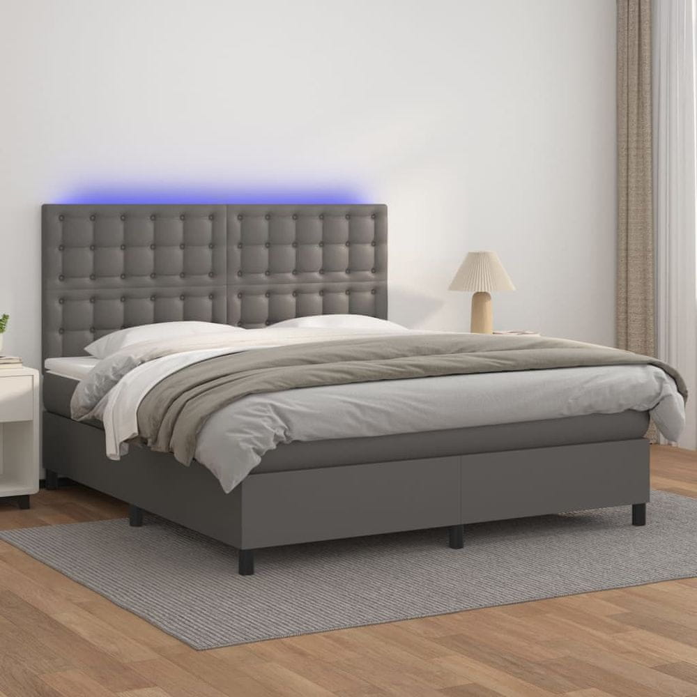 Petromila vidaXL Boxspring posteľ s matracom a LED sivá 180x200 cm umelá koža