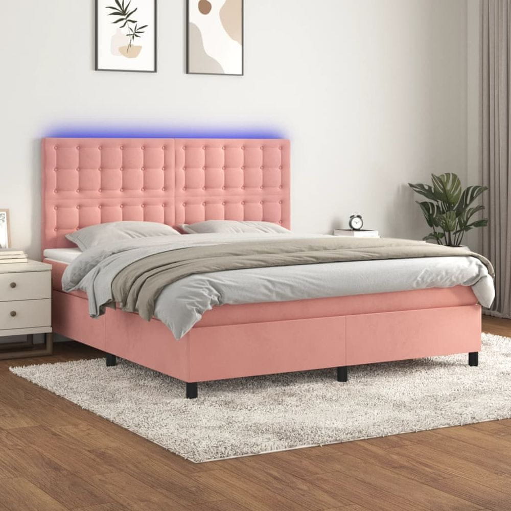 Petromila vidaXL Posteľný rám boxsping s matracom a LED ružový 180x200 cm zamat