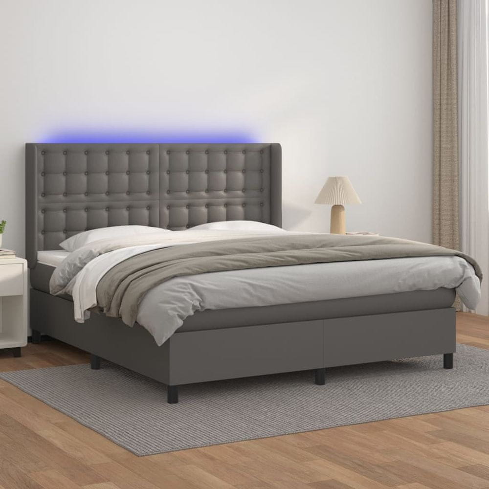Petromila vidaXL Boxspring posteľ s matracom a LED sivá 180x200 cm umelá koža