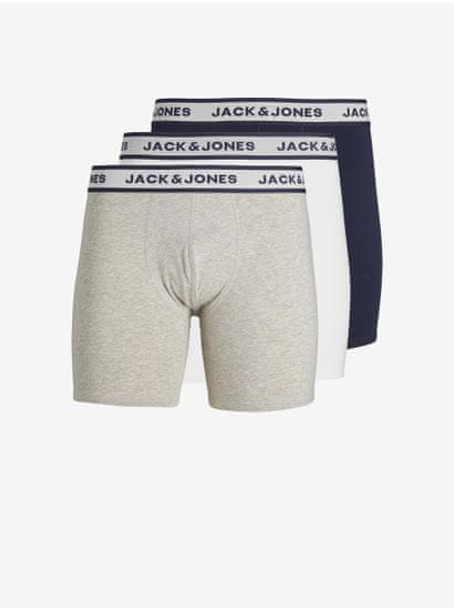 Jack&Jones Súprava troch pánskych boxeriek vo svetlo šedej, bielej a tmavo modrej farbe Jack & Jones Solid