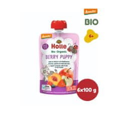 Holle Bio Berry Puppy 100% ovocné pyré jablko broskyňa a lesné plody - 6 x 100g