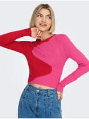 ONLY Červeno-ružový dámsky vzorovaný sveter ONLY Polly XL