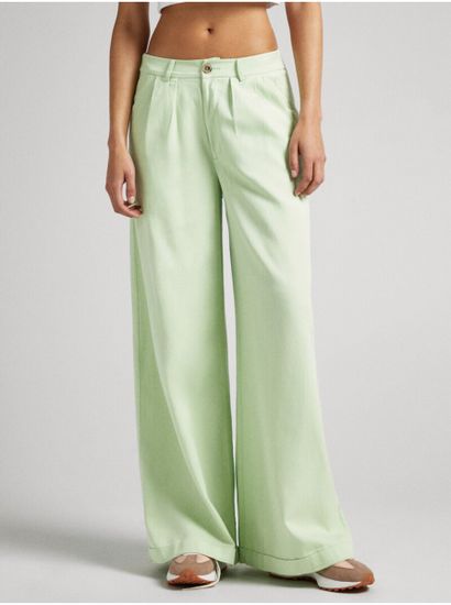 Pepe Jeans Svetlo zelené dámske široké nohavice s prímesou ľanu Pepe Jeans Monna