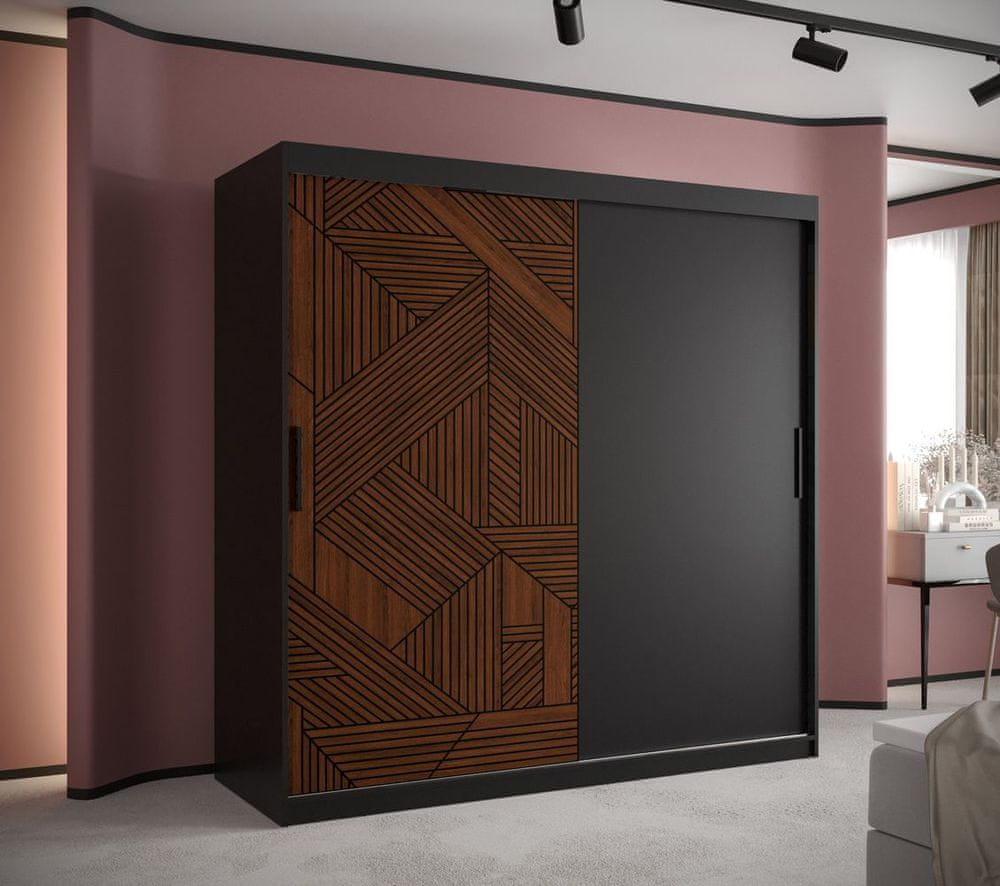 Veneti Skriňa s posuvnými dverami MADELEIN 1 - šírka 180 cm, čierna / orech