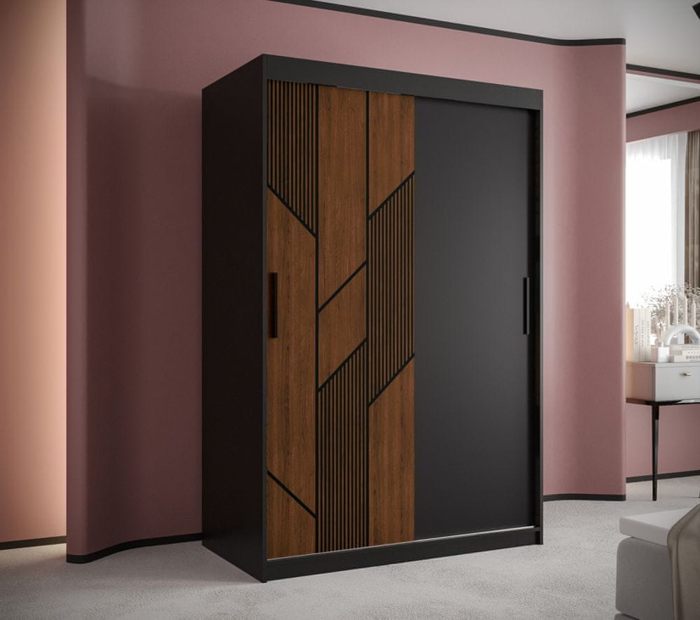 Veneti Skriňa so vzorovanými dverami SANDJI 1 - šírka 120 cm, čierna / tmavý orech