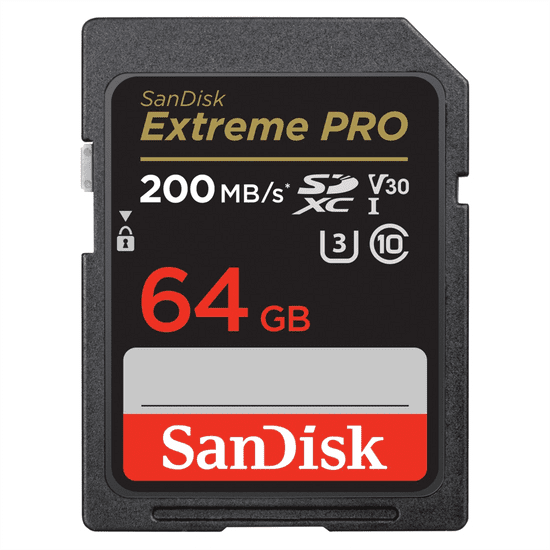 SanDisk Extreme PRO 64GB SDXC Memory Card 200MB/s a 90MB/s, UHS-I, Class 10, U3, V30
